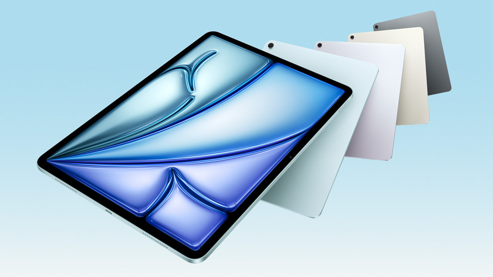 五台 iPad Air 设备以扇形排开。