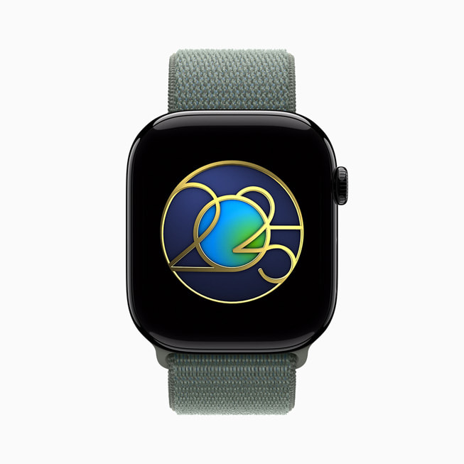Apple Watch 上显示着地球日限定奖章。