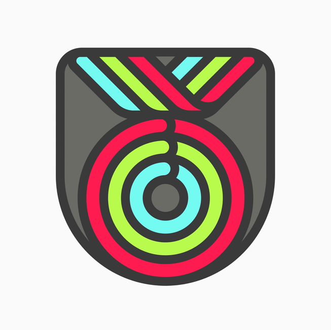 Apple Watch 上显示着奖章图标。
