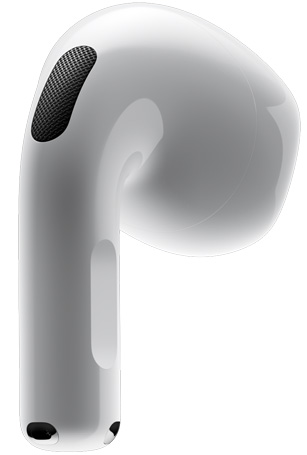 AirPods 4,展示 AirPods 4 的背面视图,配有横线指向“耳机柄带力度感应器”文字。