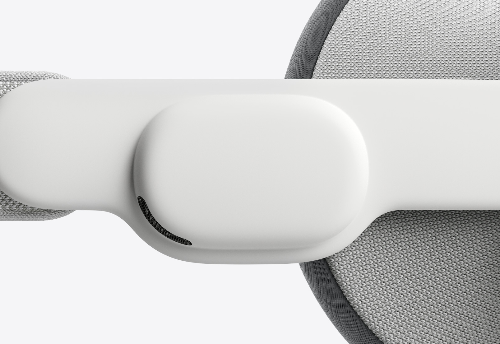 Apple Vision Pro 侧面近距离特写,展示右耳位置的音频带。