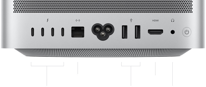 Mac Studio 的背面图,展示后部端口。