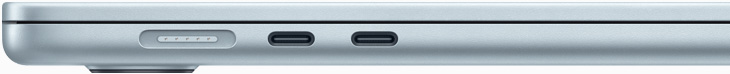 MacBook Air 的机身左侧，展示 MagSafe 端口和两个雷雳 4 端口