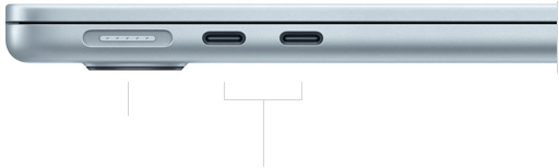 呈闭合状态的 MacBook Air 的左侧图,展示 MagSafe 端口和两个雷雳端口。