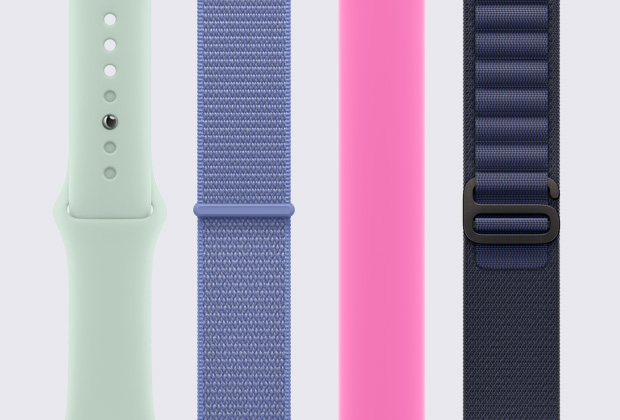 几款 Apple Watch 表带竖直并排放置。
